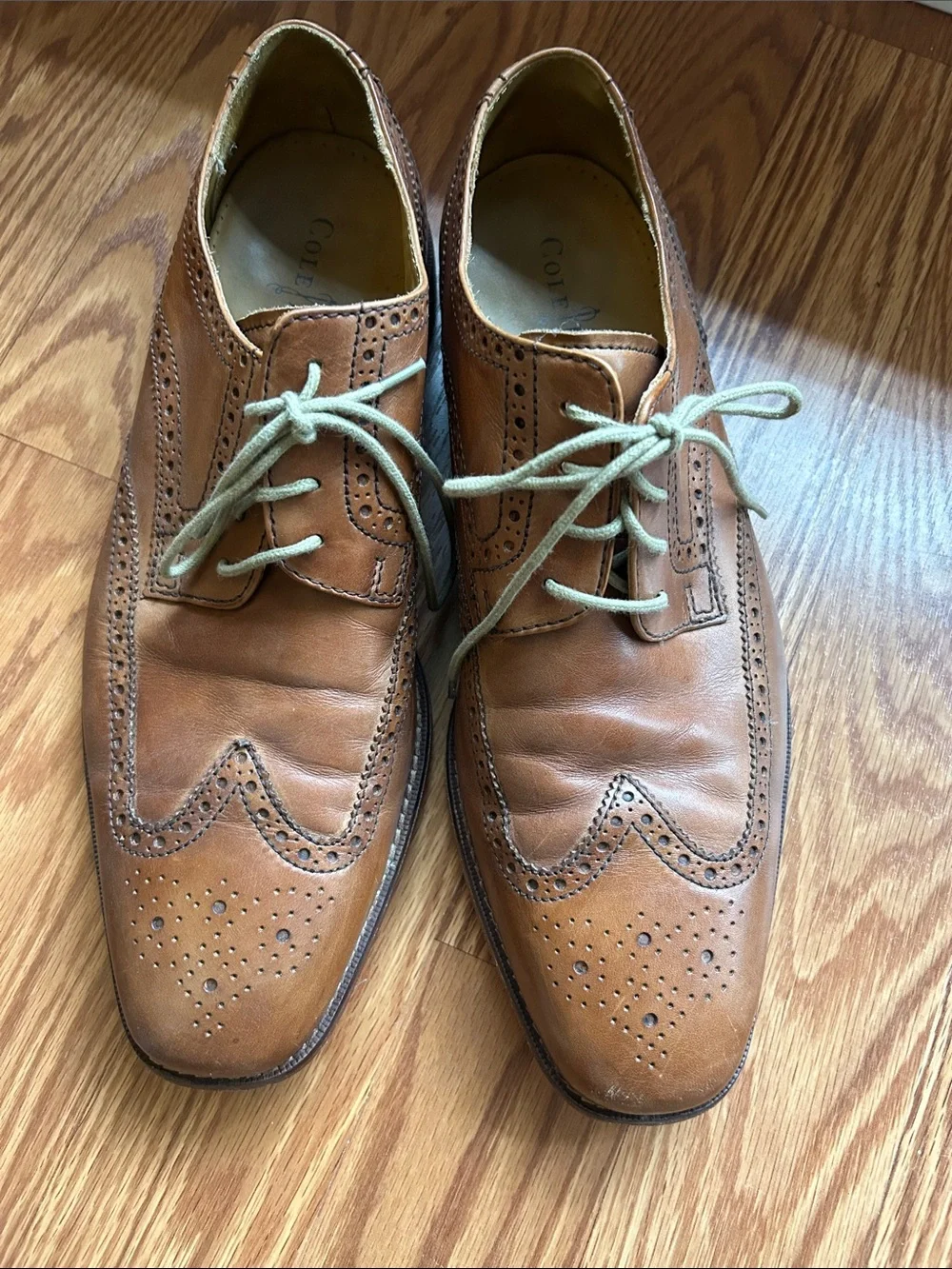 Cole Haan Tan Leather Wingtip Derbys with Light Laces